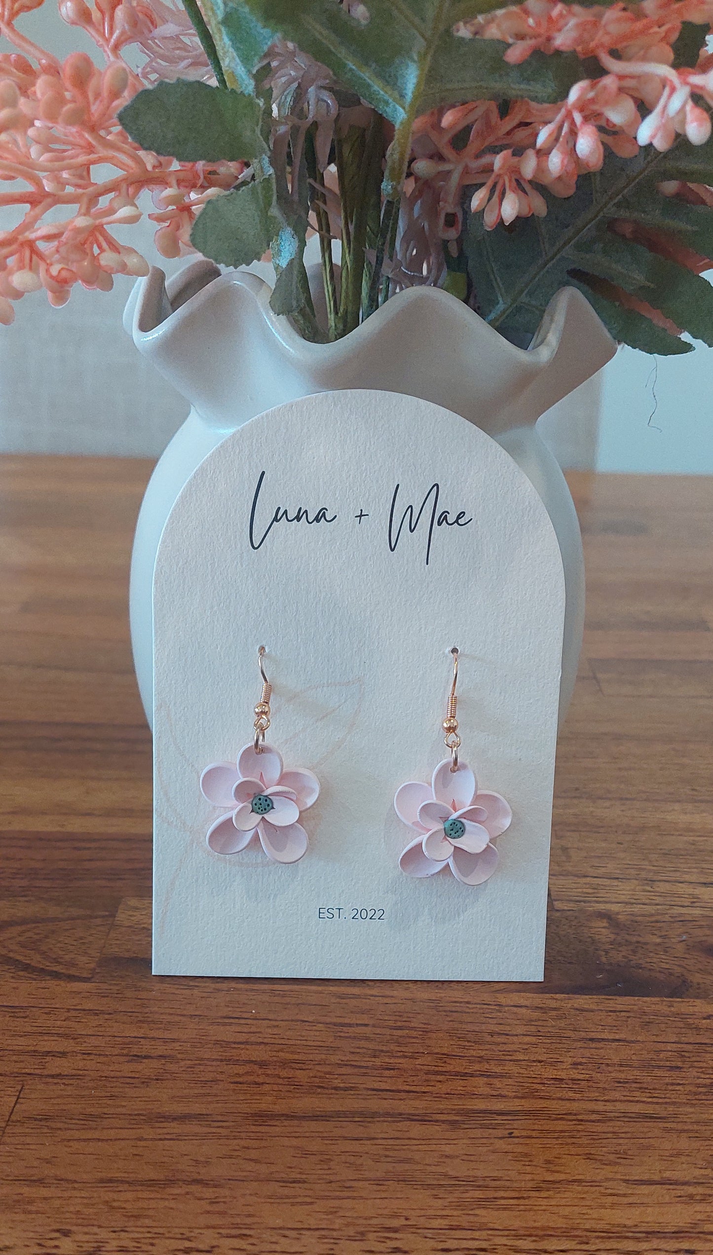 Pink Flower dangle earrings-