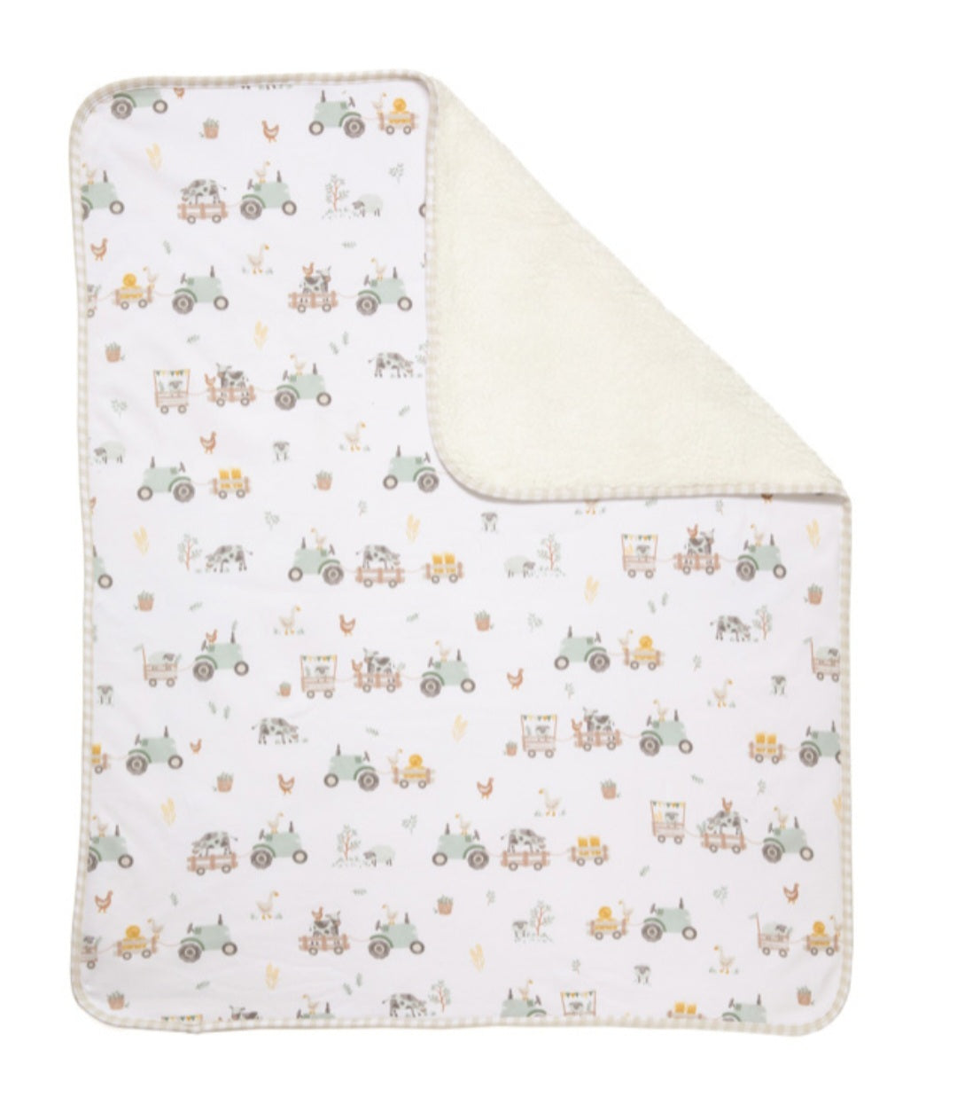 Baby Blanket farm theme - 100% organic cotton jersey and sherpa