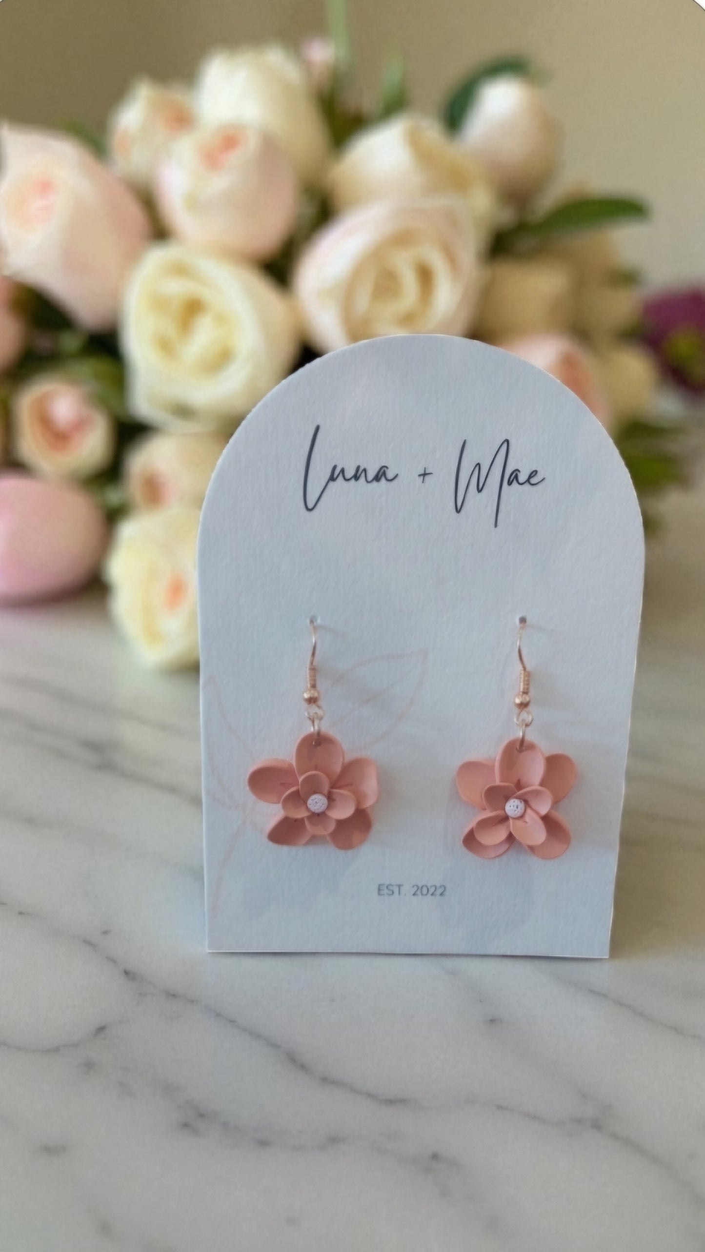 Terracotta Flower Dangle earrings - rose gold surgical stainless steel