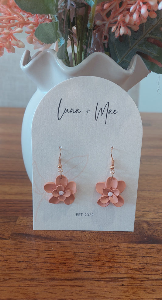 Terracotta Flower Dangle earrings - rose gold surgical stainless steel