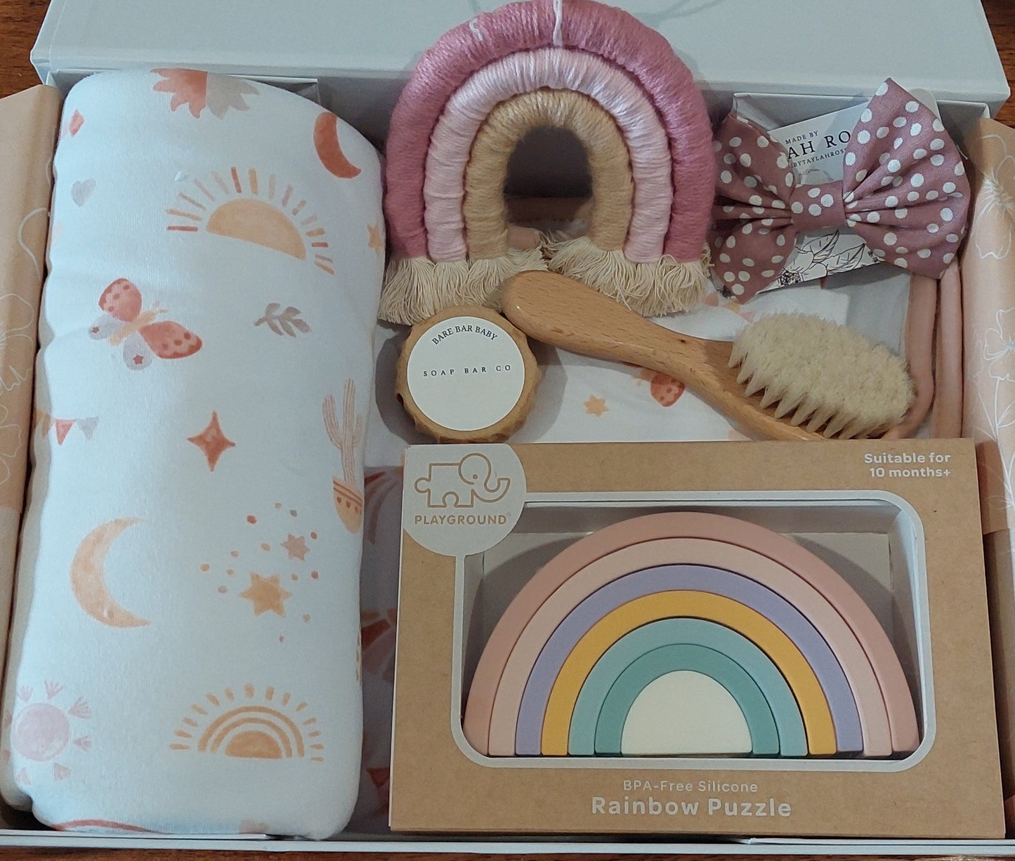 Rainbow themed baby hamper