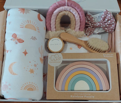 Rainbow themed baby hamper