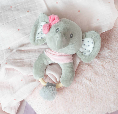 Elephant Baby Rattle Pink Bow