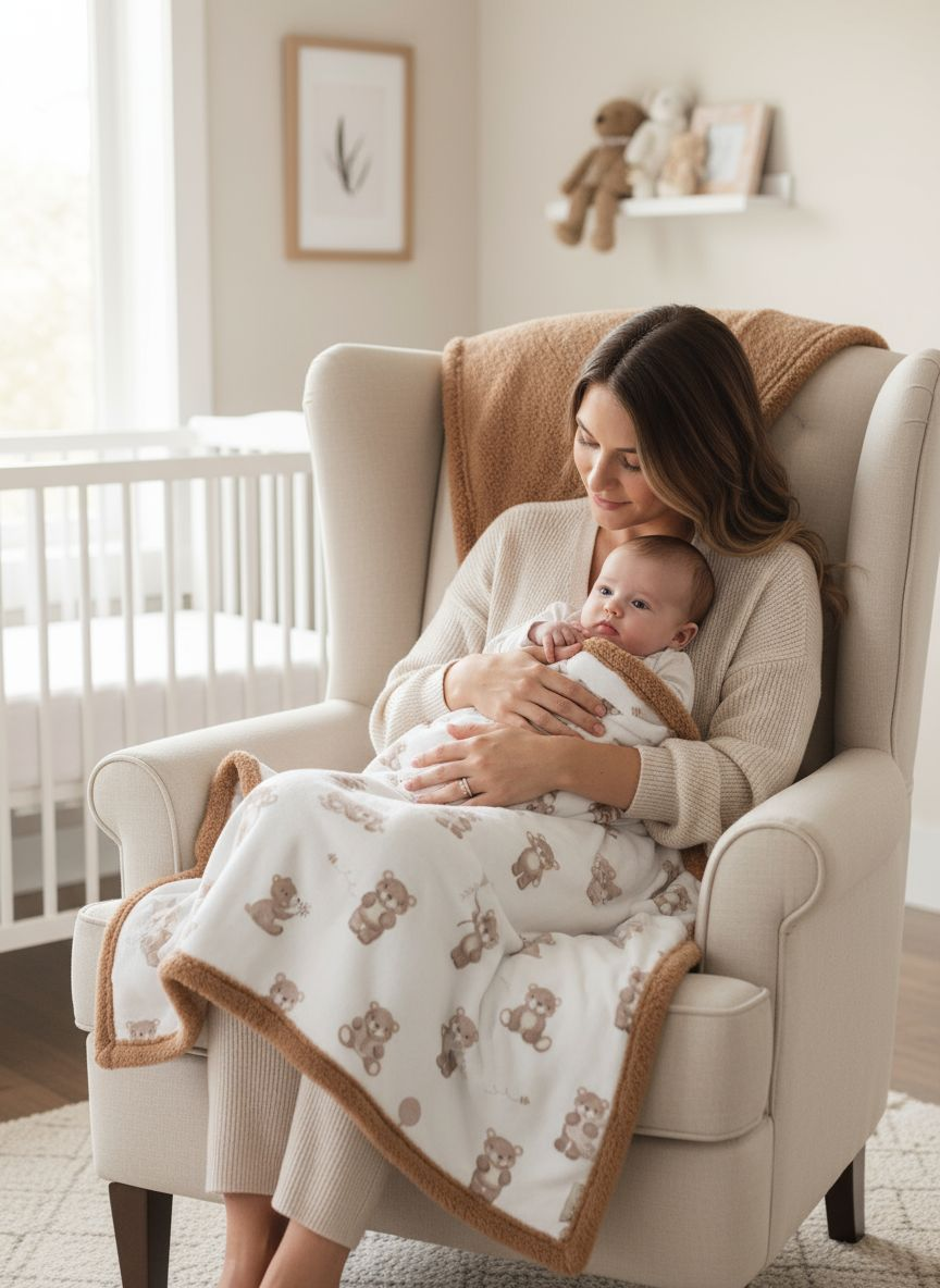 Bear Baby Blanket Brown and White Sherpa and 100% organic cotton