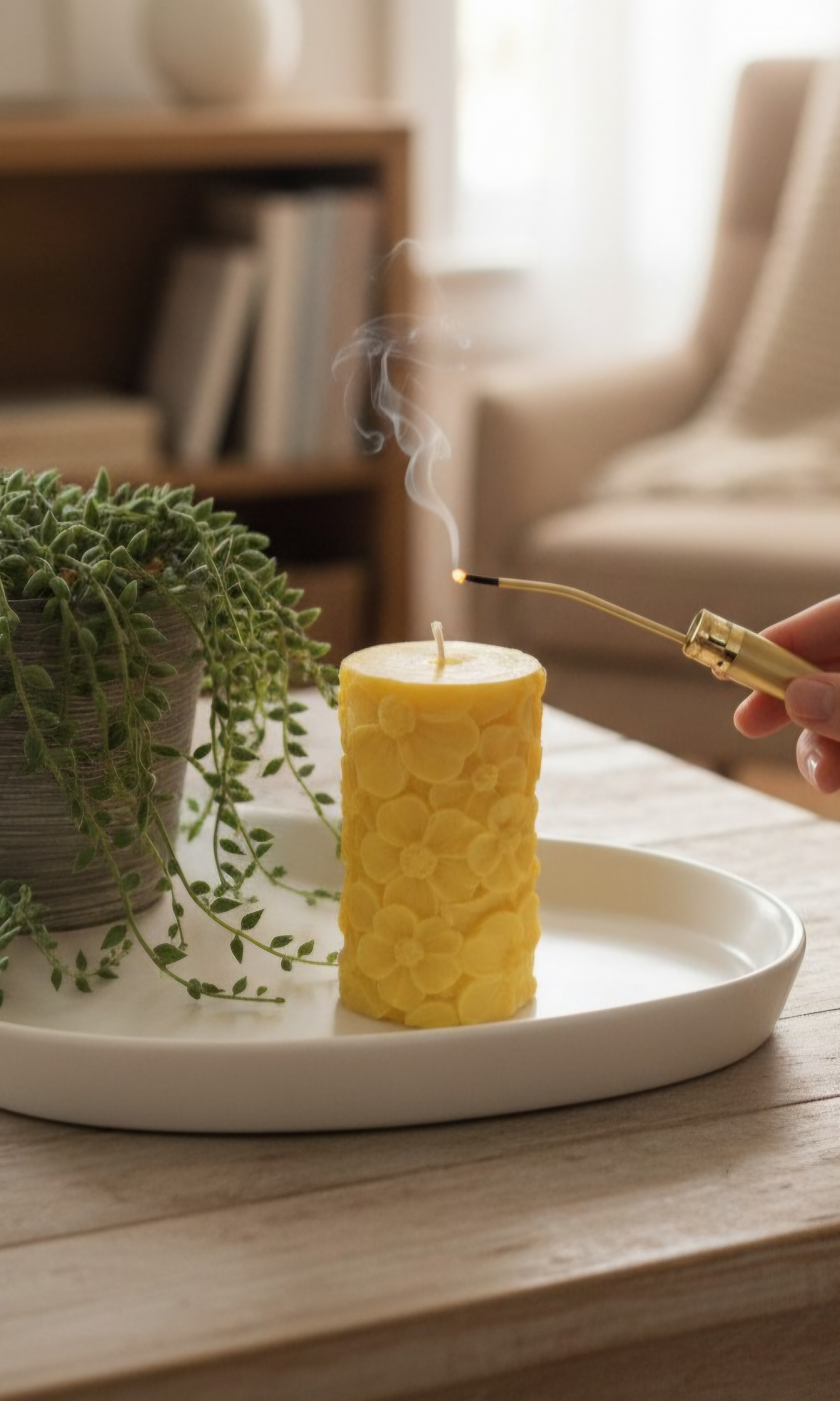 Flower Pillar Soy Candle - Yellow
