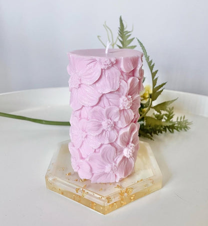 Tall Pink Soy Flower Pillar - Strawberry shortcake and Watermelon