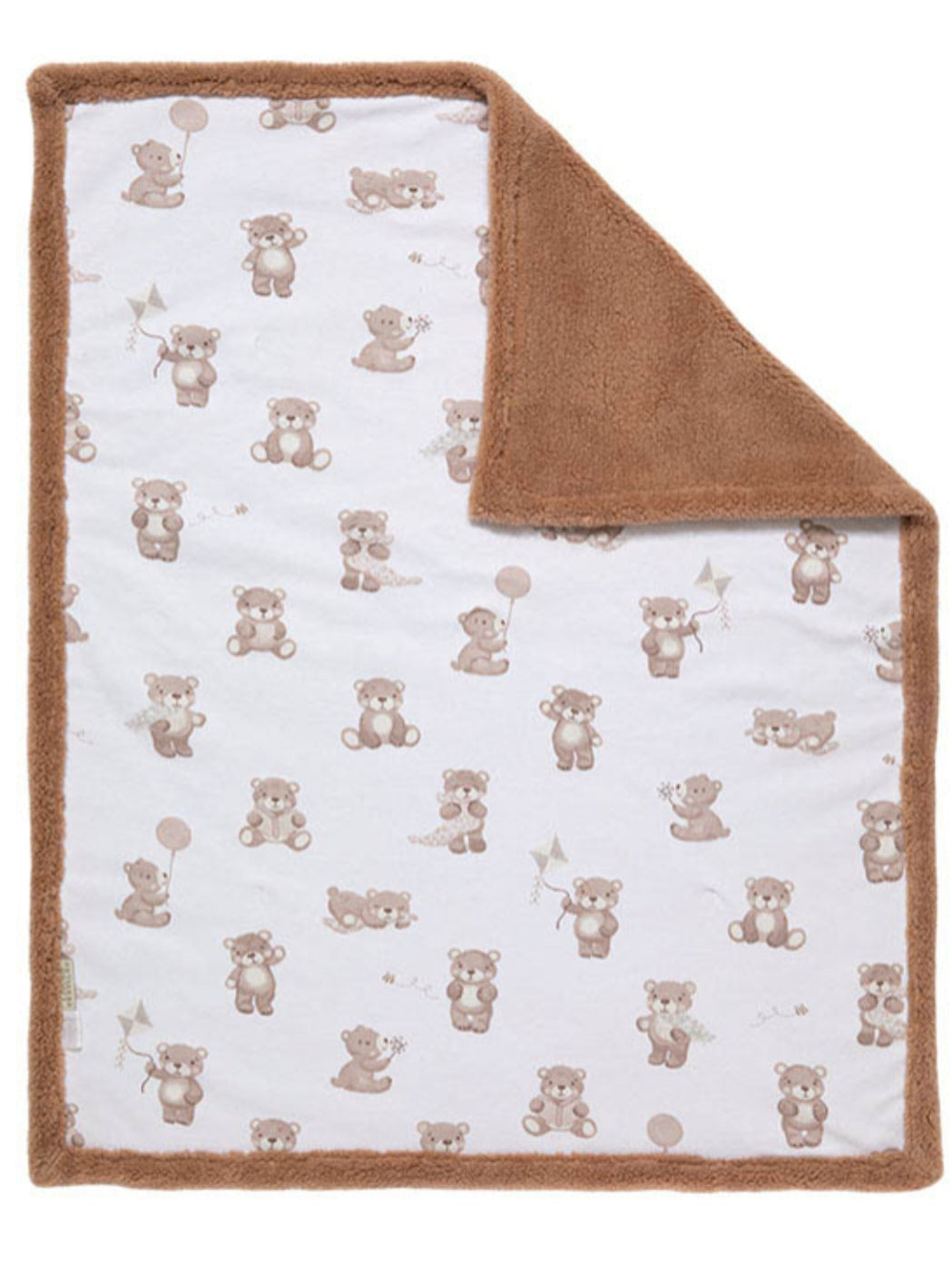 Bear Baby Blanket Brown and White Sherpa and 100% organic cotton