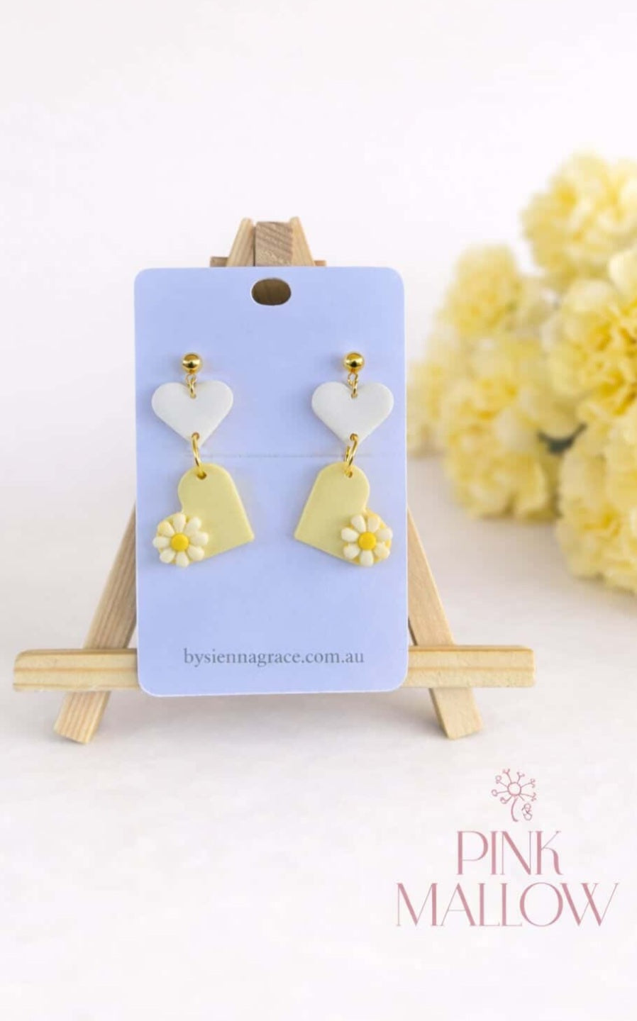 Heart Duo Floral Earrings - Pastel Yellow